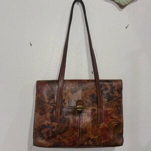 Patricia Nash Smooth Italian Leather Large Floral Messenger Bag Buckle